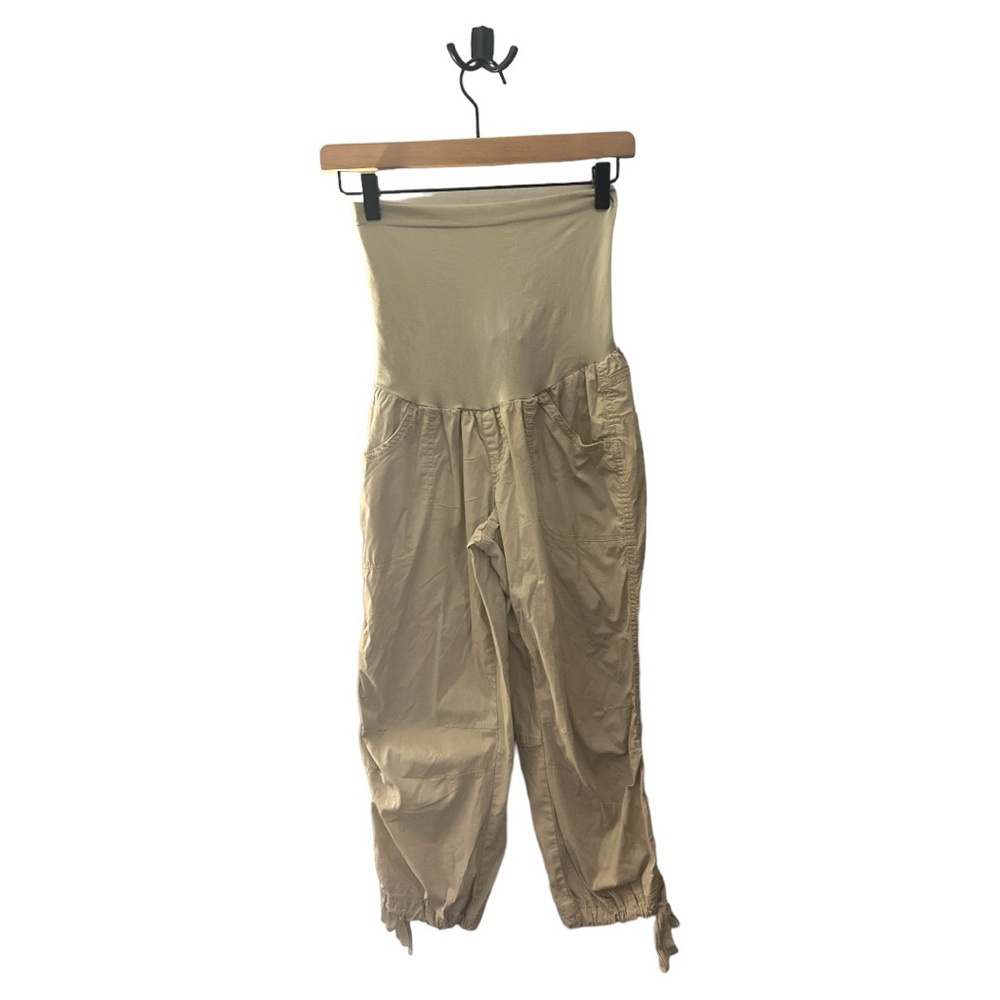 Maternity Cargo Pants‎ Adjustable Drawstring Tan Khaki Comfy Casual
